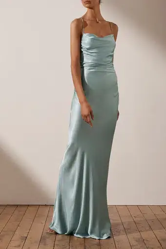 Shona Joy La Lune Ruched Backless Slip Dress in Sky Blue Size 8 