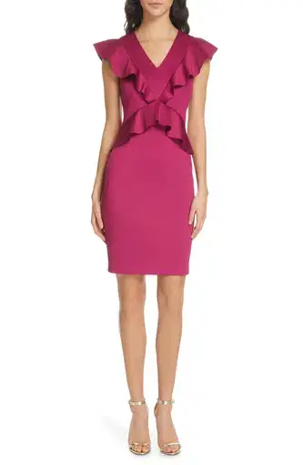 Ted Baker Alair Ruffle Peplum Bodycon Dress in Hot Pink Size 6