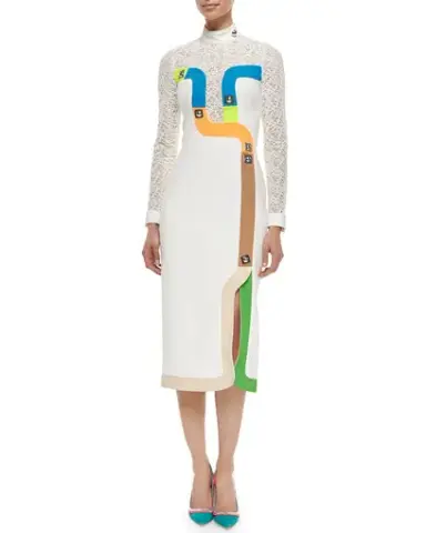 Peter Pilotto Lace Inset Colorblock Track Midi Dress Multi