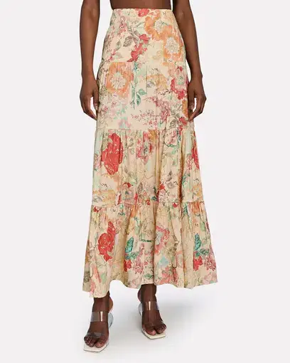 Significant Other Salvador Floral-Print Linen-Blend Maxi Skirt Print Size 10