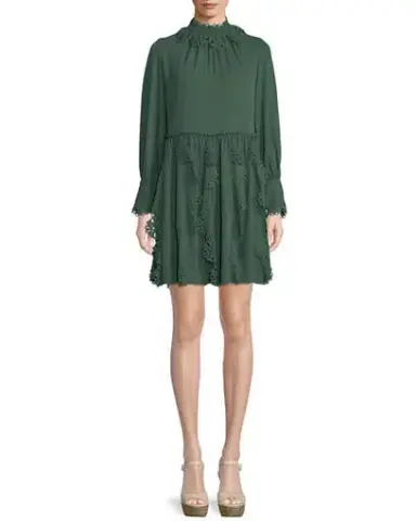 See By Chloe Floral Lace Puff-Sleeve Midi Dress Green Size 10