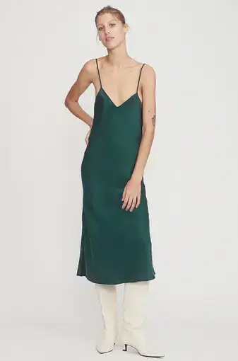 Silk Laundry 90s Slip Dress in Emerald Green