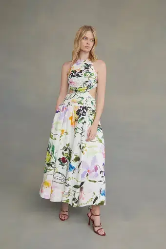 Aje Introspect Cut Out Midi Dress Print Size 8