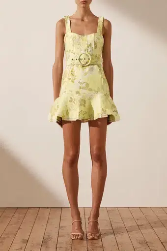 Shona Joy Martina Fit and Flare Mini Dress with Belt in Lemon & Lime Print