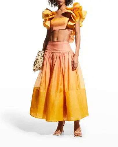 Zimmermann Postcard Ruffle Bodice and Maxi Skirt Set Ombre Sunshine Size 12