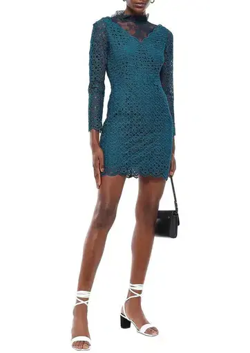 Sandro Bartsie Lace Long Sleeve Mini Dress in Teal Blue Green Size 8