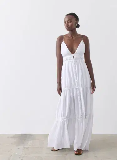 Joslin Studio Liana Linen Ramie Maxi Dress in Optical White Size 8