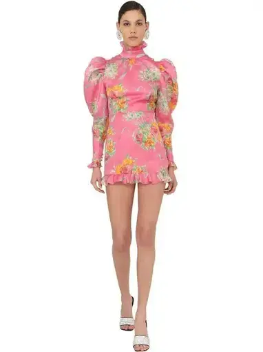 Alessandra Rich Pink Multi Printed Organza Mini Dress Print Size 8