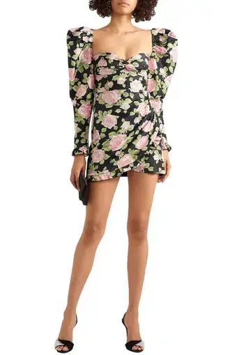 Alessandra Rich Ruffled Floral Print Silk Taffeta Mini Dress Print Size 8