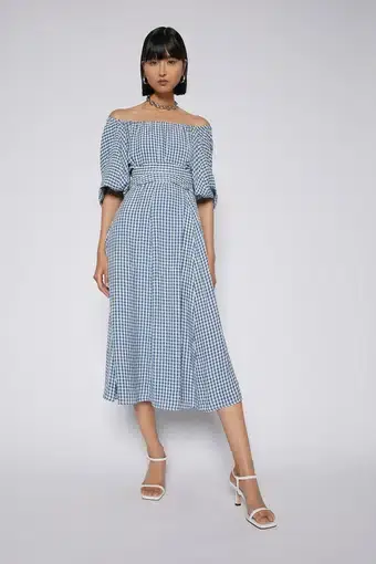 Scanlan Theodore Gingham Gathered Dress in Blue Natural