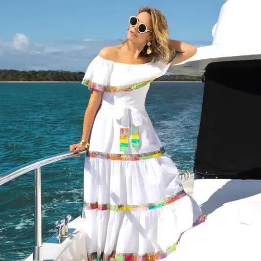 Bonita Collective The Acapulco Rainbow Dress White Size 14