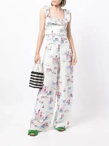 Rebecca Vallance Veneti Milkmaid Top and Wide-leg Trouser Set Print Size 8