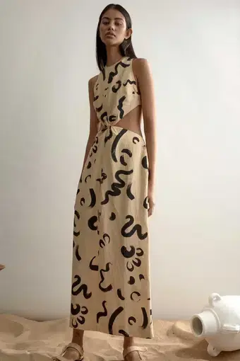 Alémais Brush Stroke Twist Dress Clay Print Size 12