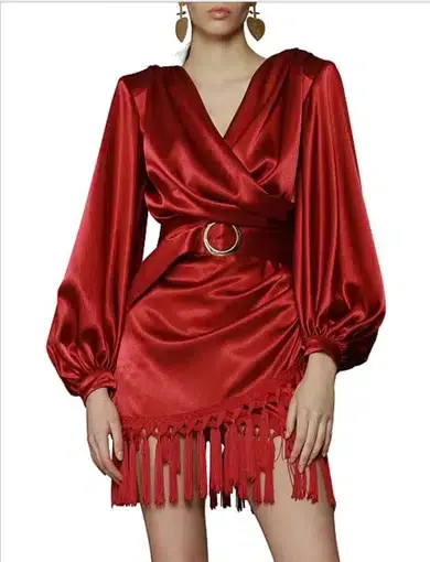 Bronx and Banco Carmen Fringe Mini Dress Red Size 14 