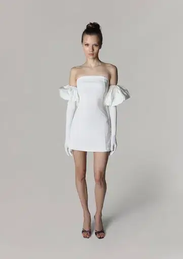 Miscreants White Cupid Split Dress, Gloves & White Puffs Size 8