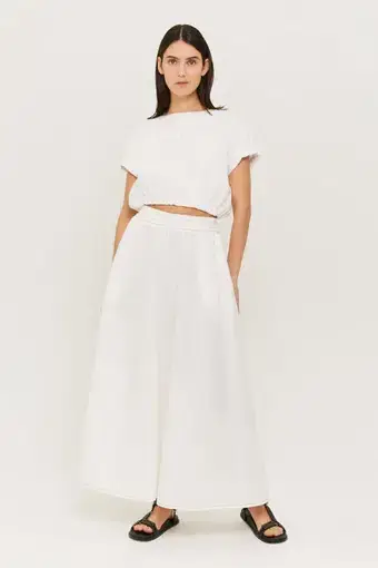 Jag Sabine Linen Top and Sabine Split Linen Detail Skirt Set  White Size L