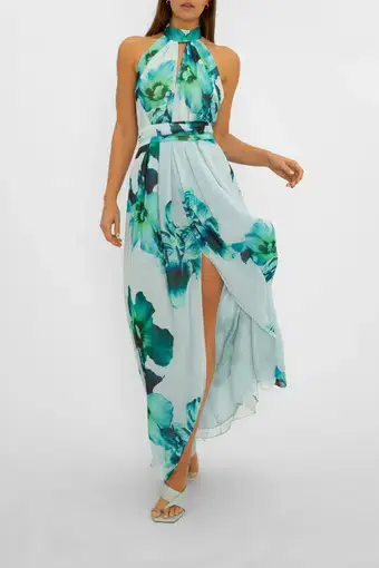 Carla Zampatti Blue Mid Summer Night Dream Gown Print Size 6