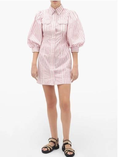 Ganni Stripe Cotton Mini Dress Print Size 8