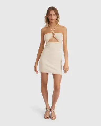 Tuchuzy Knit Strapless Dress in Sand and White Size 8