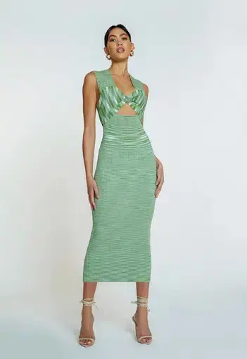 By Johnny Leora Latice Knit Midi Dress in Matcha Green