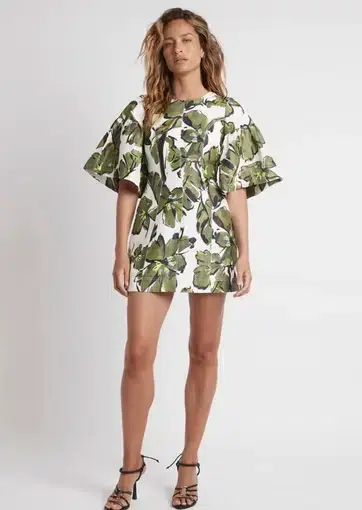Aje Oasis Olive Leaf Dress Print Size 6