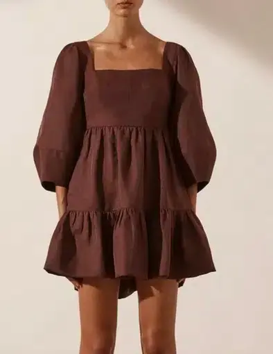 Shona Joy Marlene Linen Mini Dress Brown Size 6