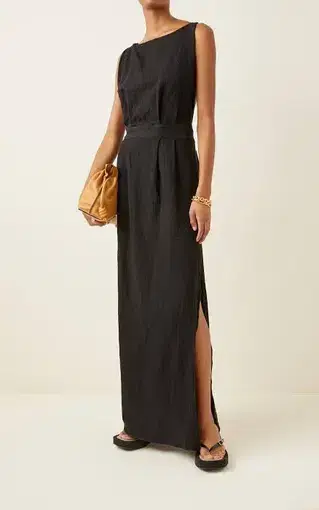 Matin Backless Linen Maxi Dress Black Size 10