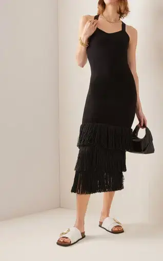 Anna Quan Lilia Fringed-Hem Cotton Maxi Dress Black Size 6 