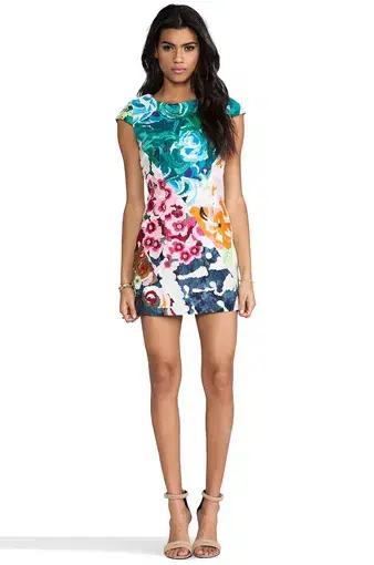 Shakuhachi Flower Bomb Embroidered Square Dress Floral Splice