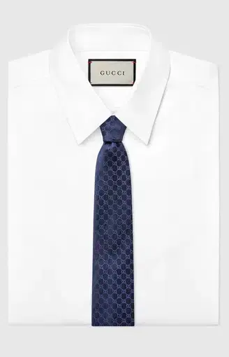 Gucci GG Pattern Silk Tie Navy