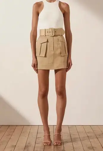 Shona Joy Ellington Linen Mini Skirt in Wheat Brown