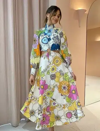Alemais Farrah Cut Out Midi Dress Print Size 10
