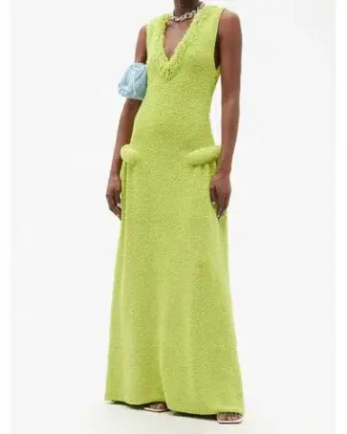 Bottega Veneta  Fringed Neckline Terry Gown Green Size S