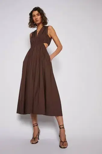 Scanlan Theodore Cotton Drawcord Dress in Chocolate Brown