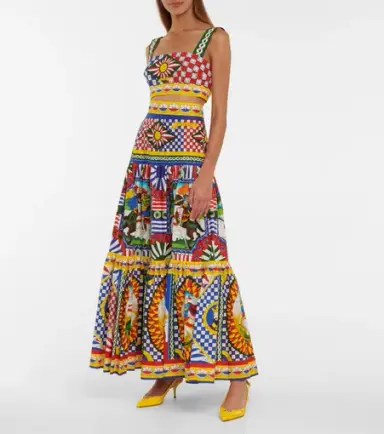 Dolce & Gabbana Carretto Maxi Skirt and Crop Top Set Print Size IT40
