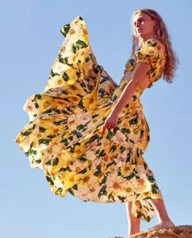 Dolce & Gabbana Camellia Floral Yellow Print Maxi skirt & Crop Top Set Size IT42