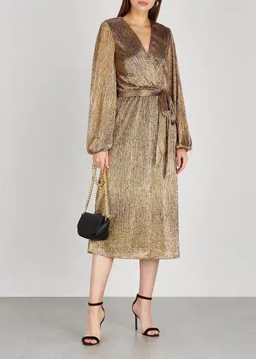 Rebecca Vallance Rivero Belted Lamé Dress Gold Size 10