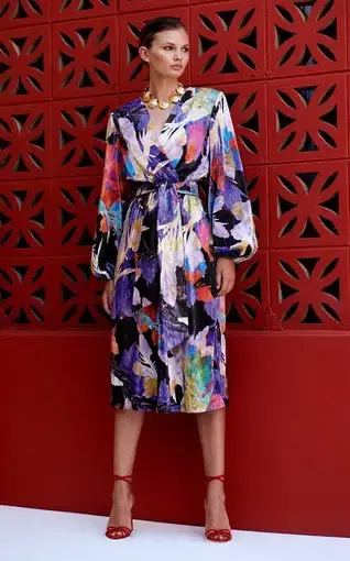 Rebecca Vallance Belladonna Lamé Midi Dress Print Size 10