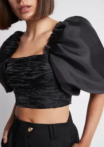 Aje Myriad Puff Sleeve Cropped Top Black Size 10 