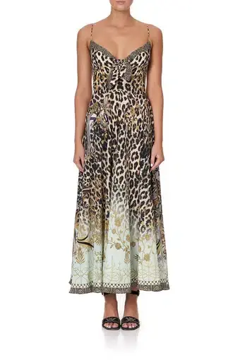 Camilla Long Dress With Tie Front Nomadic Nymph Print Size S