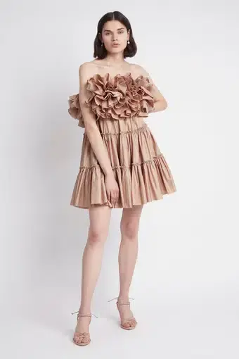 Aje Allure Ruffle Mini Dress Beige Size 8