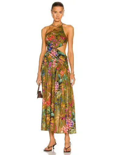 Zimmerman Tropicana Asymmetric Dress Khaki Floral Size 0 / AU 8