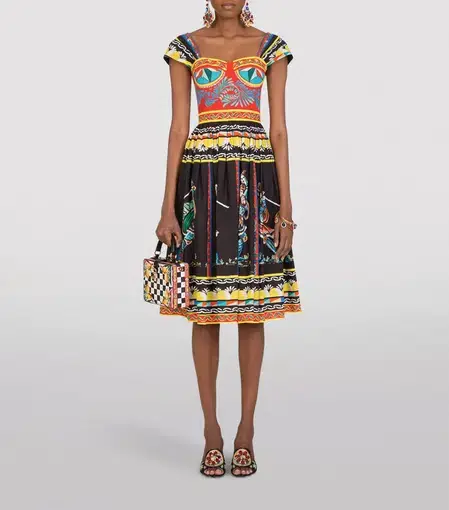 Dolce and Gabbana Bustier Midi Dress Print Size 48