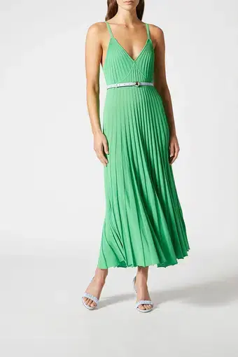 Scanlan Theodore Pleated Rib Strappy Dress in Apple Green