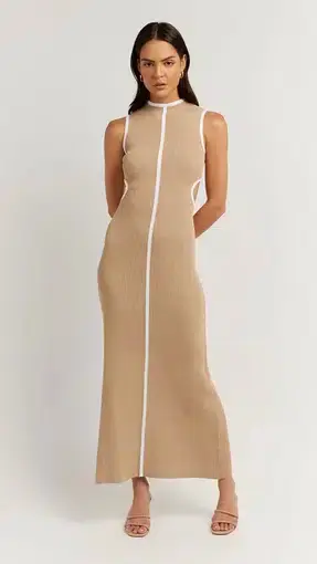 Dissh Binding Wheat Knit Midi Dress Nude Size 12 