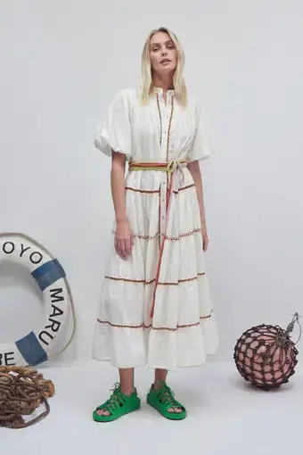 Alemais Giselle Embroidery Midi Dress White Size 14 
