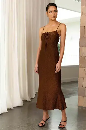 Misha Collection Pearl Midi Dress in Copper Brown Size 8
