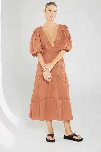 Sovere Reason Midi Dress in Cinnamon Brown Size 12