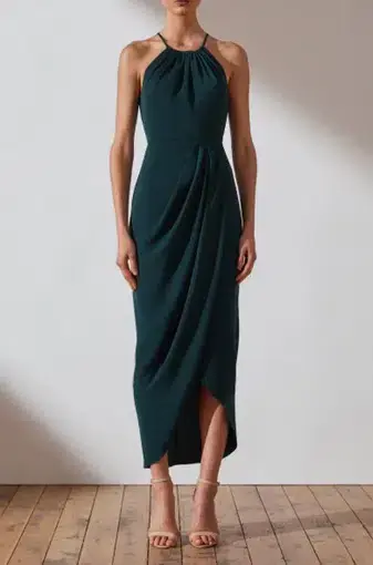 Shona Joy Core High Neck Ruched Dress Seaweed Size 12 