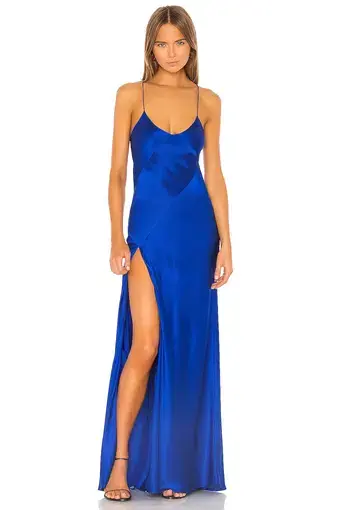 Michelle Mason Bias Gown With Slit In Cobalt Size 0